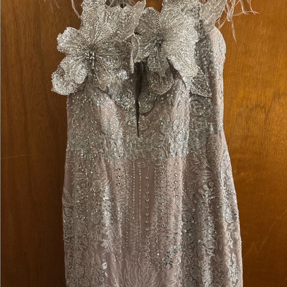 Elegant Silver Embellished Prom Dress